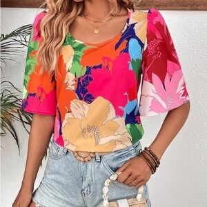 Shein VCAY Floral Print Blouse